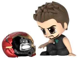 Avengers 4: Endgame - Tony Stark and Iron Man Helmet With Backdrop Cosbaby Hot Toys Bobble-Head Figure 2-Pack
